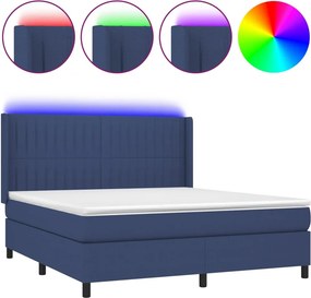 vidaXL Κρεβάτι Boxspring με Στρώμα &amp; LED Μπλε 160x200 εκ. Υφασμάτινο