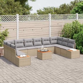 vidaXL Σετ Καναπέ Κήπου με μαξιλάρι 11 pcs Μπεζ Πολυ ράταν