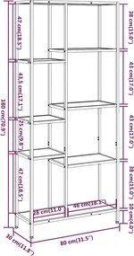 vidaXL Βιβλιοθήκη 80 x 30 x 180 εκ. από Ατσάλι και Επεξεργασμένο Ξύλο