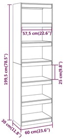 ΒΙΒΛΙΟΘΗΚΗ/ΔΙΑΧΩΡΙΣΤΙΚΟ ΧΩΡΟΥ ΓΚΡΙ 60X30X199,5 ΕΚ. ΜΑΣΙΦ ΠΕΥΚΟ 808180