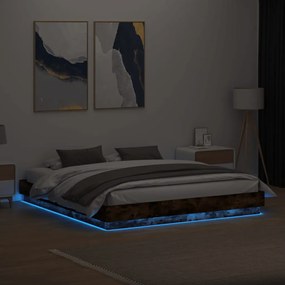 vidaXL Πλαίσιο Κρεβατιού με LED Καπνιστή Δρυς 200x200 εκ.