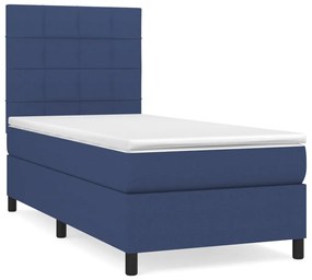 Κρεβάτι Boxspring με Στρώμα Μπλε 90x200 εκ.Υφασμάτινο - Μπλε