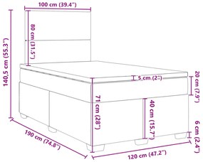 Κρεβάτι Boxspring με Στρώμα Σκούρο Γκρι 120x190 εκ. Βελούδινο - Γκρι