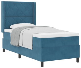 vidaXL Κρεβάτι με Στρώμα Σκούρο Μπλε 90x190 εκ. Βελούδο