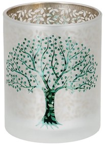 Φανάρι Κυλινδρικό Δέντρο Μοτίφ Γυάλινα Πράσινο Λευκό D10X13Cm D10X13Cm