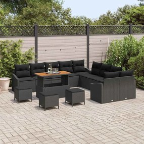 vidaXL Σετ Καναπέ Κήπου με μαξιλάρι 13 pcs Μαύρο Πολυ ράταν