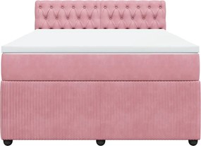 vidaXL Κρεβάτι Boxspring με Στρώμα Ροζ 160x200 εκ. Βελούδινο