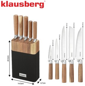 Σετ μαχαιριών Klausberg KB 7981, 6 τεμάχια, Ανοξείδωτο ατσάλι, Βάση, Καφέ/Γραφίτης