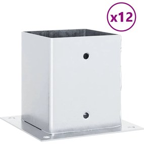 vidaXL Βάσεις στύλων τετράγωνες 12 τεμάχια Ασημί Γαλβανισμένος χάλυβας