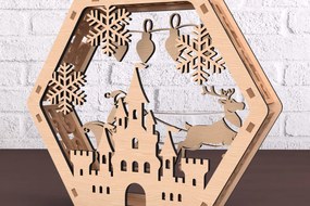 Σετ των 2 Intra απο ξύλο plywood 3mm-4mm πάχος Εξαγωνικό φανάρι κάστρου και ταράνδων Δίασταση 30x20 cm INTRAFABR-108492694