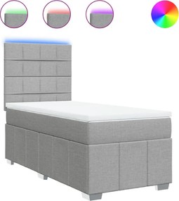 vidaXL Κρεβάτι Boxspring με Στρώμα Ανοιχτό Γκρι 90x200 εκ. Υφασμάτινο