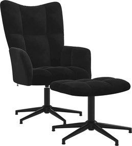 vidaXL Πολυθρόνα Relax Μαύρη Βελούδινη με Σκαμπό