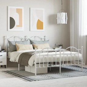Πλαίσιο Κρεβατιού με Κεφαλάρι&amp;Ποδαρικό Λευκό 140x190εκ. Μέταλλο - Λευκό