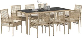 vidaXL Σέτ φαγητού για κήπο 9 pcs Μπεζ συνθετικό ρατάν