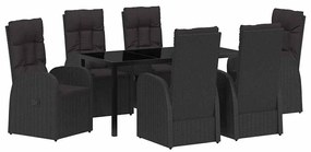 vidaXL Σέτ φαγητού για κήπο με μαξιλάρι 7 pcs Μαύρο συνθετικό ρατάν