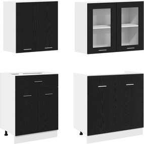 vidaXL Μονάδα κουζίνας Lyon 4 pcs Μαύρη Δρυς Επεξεργασμένο Ξύλο