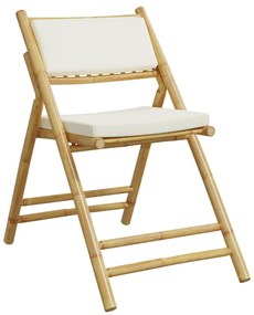 vidaXL Καρέκλες Bistro Πτυσσόμενες 2 τεμ. Μπαμπού με Κρεμ Μαξιλάρια