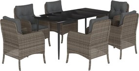 vidaXL Σετ Τραπεζαρίας Κήπου 7 τεμ. Γκρι Συνθ. Ρατάν με Μαξιλάρια