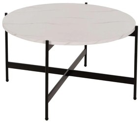 Τραπέζι Σαλονιού HM9588.05 Φ80x45cm Με Μαύρη Μεταλλική Βάση Εφέ Μαρμάρου White Mdf, Metal