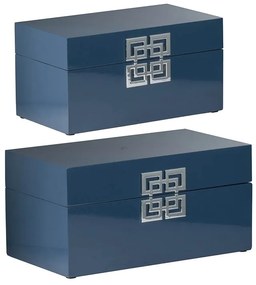 Artekko Box Κοσμηματοθήκη/Κουτί Διακοσμητικό Μπλε Ξύλινο (29x16x15)cm Σετ/2