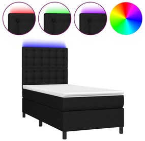 vidaXL Κρεβάτι Boxspring με Στρώμα &amp; LED Μαύρο 90x190 εκ. Υφασμάτινο