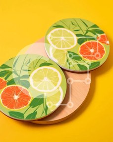 Σετ των 2 Intra Συλλεκτικό Ξύλινο Παζλ Plywood 4mm - Σουβέρ εσπεριδοειδών σε κίτρινο φόντο Σε Ξύλινο Κουτί - Διαστάσεις: 10x10 cm – 25 κομμάτια