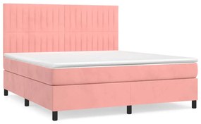 vidaXL Κρεβάτι Boxspring με Στρώμα Ροζ 180x200 εκ. Βελούδινο