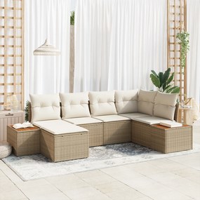 vidaXL Σετ 6 τμχ Καναπέ Κήπου με Μαξιλάρια Μπεζ Πολυ Ράταν Ακακία