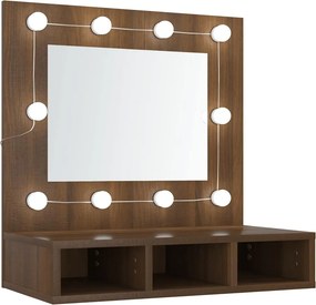 vidaXL Έπιπλο Καθρέπτη με LED Καφέ Δρυς 60x31,5x62 εκ.