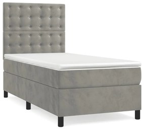 vidaXL Κρεβάτι Boxspring με Στρώμα & LED Αν.Γκρι 90x200 εκ. Βελούδινο