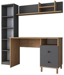 Γραφείο με βιβλιοθήκη Goldie pakoworld ανθρακί-φυσικό 160x50x161.8εκ