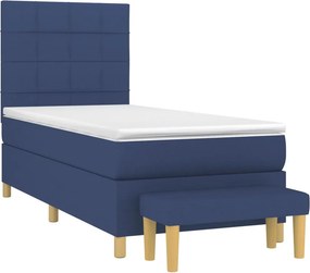 vidaXL Κρεβάτι Boxspring με Στρώμα Μπλε 90x190 εκ.Υφασμάτινο