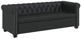 vidaXL Καναπέδες Chesterfield Διθέσιος + Τριθέσιος Μαύρο Συνθ. Δέρμα