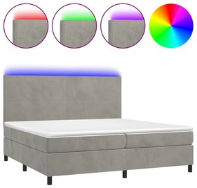 vidaXL Κρεβάτι Boxspring με Στρώμα & LED Αν.Γκρι 200x200 εκ. Βελούδινο