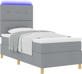vidaXL LED Κρεβάτι με βάθρο Ανοιχτό γκρι 90 x 190 cm ύφασμα