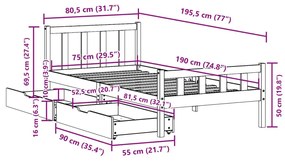 Σκελετός Κρεβ. Χωρίς Στρώμα Καφέ Κεριού 75x190 εκ Μασίφ Πεύκο - Καφέ