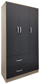 Ντουλάπα τρίφυλλη με 2 συρτάρια Lego pakoworld σε sonoma-ανθρακί απόχρωση 90x42x180εκ