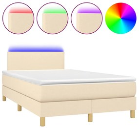 vidaXL Κρεβάτι Boxspring με Στρώμα &amp; LED Κρεμ 120x200 εκ. Υφασμάτινο