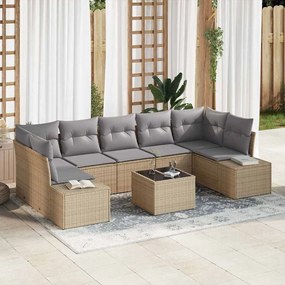 vidaXL σετ καναπέ κήπου 8 τεμαχίων  μπεζ πολυρρακί με μαξιλάρια