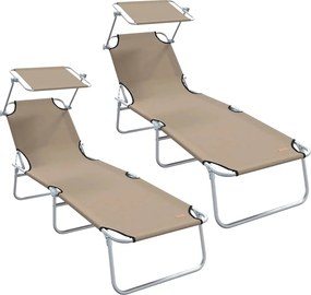 vidaXL Ξαπλώστρα 2 pcs Taupe 58 x 188 x 77 εκ. Πολυεστέρας