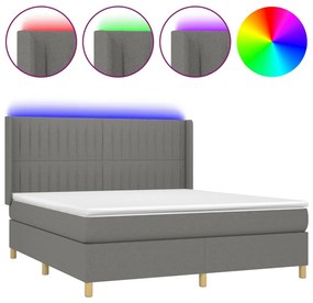 vidaXL Κρεβάτι Boxspring με Στρώμα & LED Σκ.Γκρι 180x200 εκ Υφασμάτινο