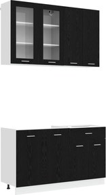 vidaXL Μονάδα κουζίνας LYON 4 pcs Μαύρη Δρυς Επεξεργασμένο Ξύλο