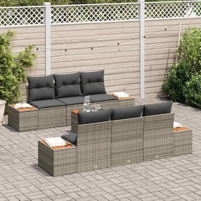 vidaXL Σετ Καναπέ Κήπου με μαξιλάρι 7 pcs Γκρι Πολυ ράταν