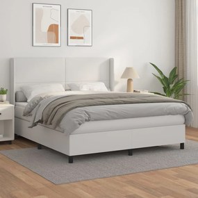 Κρεβάτι Boxspring με Στρώμα Λευκό 160x200εκ.από Συνθετικό Δέρμα