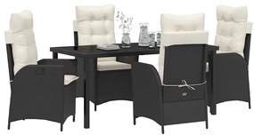 vidaXL Σέτ φαγητού για κήπο με μαξιλάρι 5 pcs Μαύρο συνθετικό ρατάν