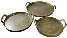 Διακοσμητικοί Δίσκοι Batu (Σετ 3Τμχ) 022182 Φ35x5/29x5/26x5cm Antique Gold Αλουμίνιο