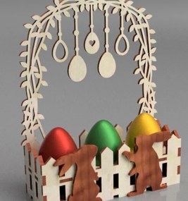 Intra απο ξύλο plywood 3mm-4mm πάχος – ξύλο Πασχαλινό λαγουδάκι με καλάθι με αυγά 15x20 cm INTRAVECTRY-MY545220