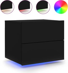vidaXL Κομοδίνο Επιτοίχιο με Φώτα LED Μαύρο