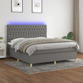 vidaXL Κρεβάτι Boxspring με Στρώμα &amp; LED Σκ.Γκρι 160x200 εκ Υφασμάτινο