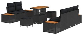 vidaXL Σετ Καναπέ Κήπου με μαξιλάρι 8 pcs Μαύρο Πολυ ράταν